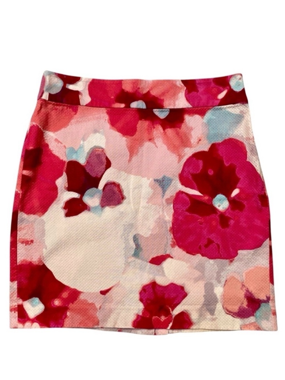 LOFT Floral Pencil Skirt Size 2 Pink Watercolor Cotton Stretch Career Skirt